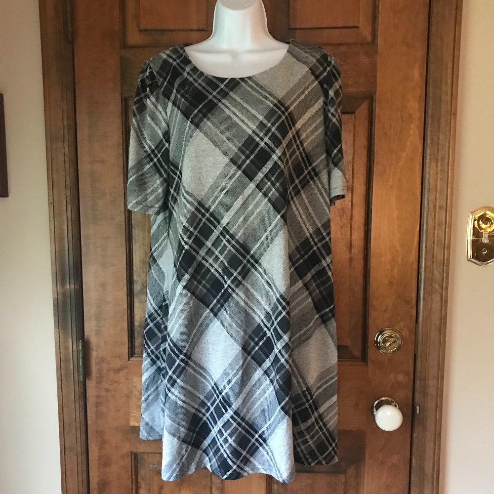 R&K Gray, Black & Brown Plaid Pullover A-Line Dress X-Large